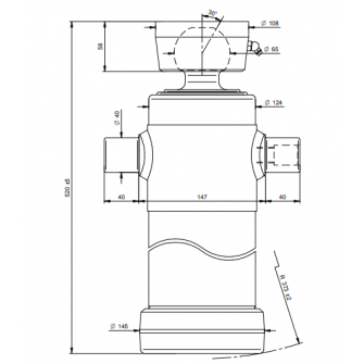 Teleskopski cilinder 2 stopnje 13 ton 695mm s kroglo 4023S